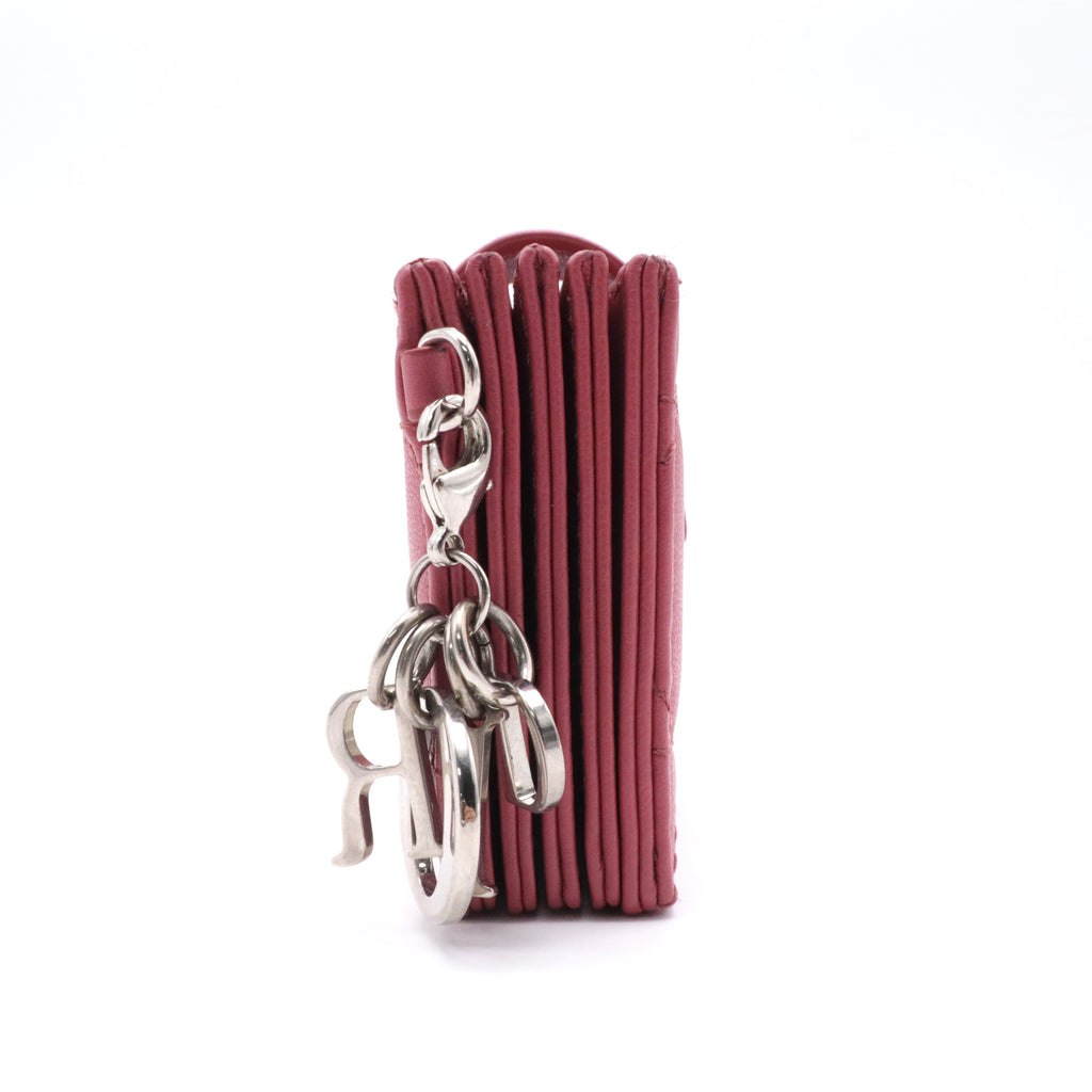 Lambskin Cannage Lady Dior 5-Gusset Card Holder Strawberry Pink twins