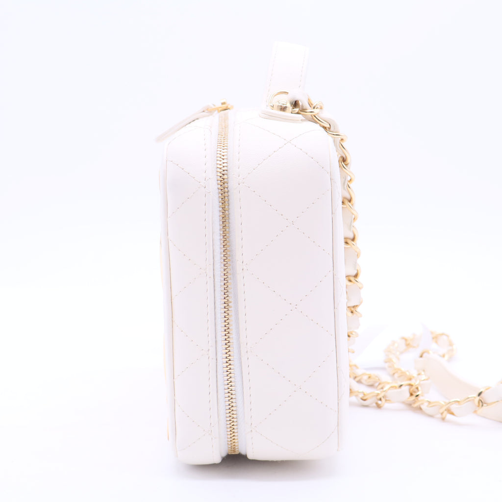 Lambskin Quilted Golden Plate Vanity Case White Gold B12405