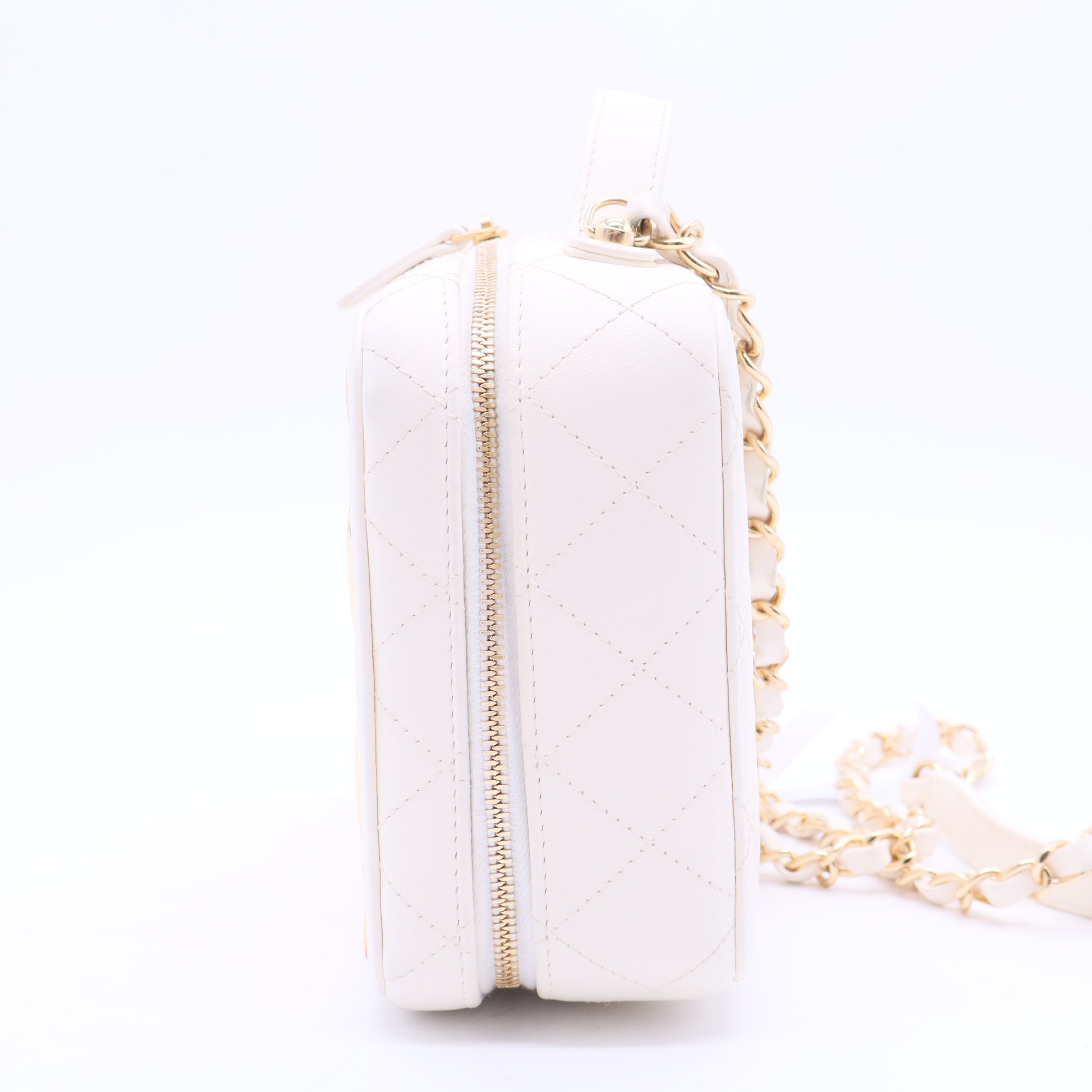 Lambskin Quilted Golden Plate Vanity Case White Gold B12405