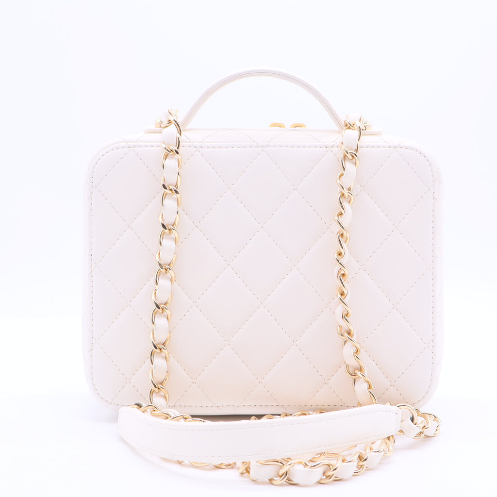 Lambskin Quilted Golden Plate Vanity Case White Gold B12405