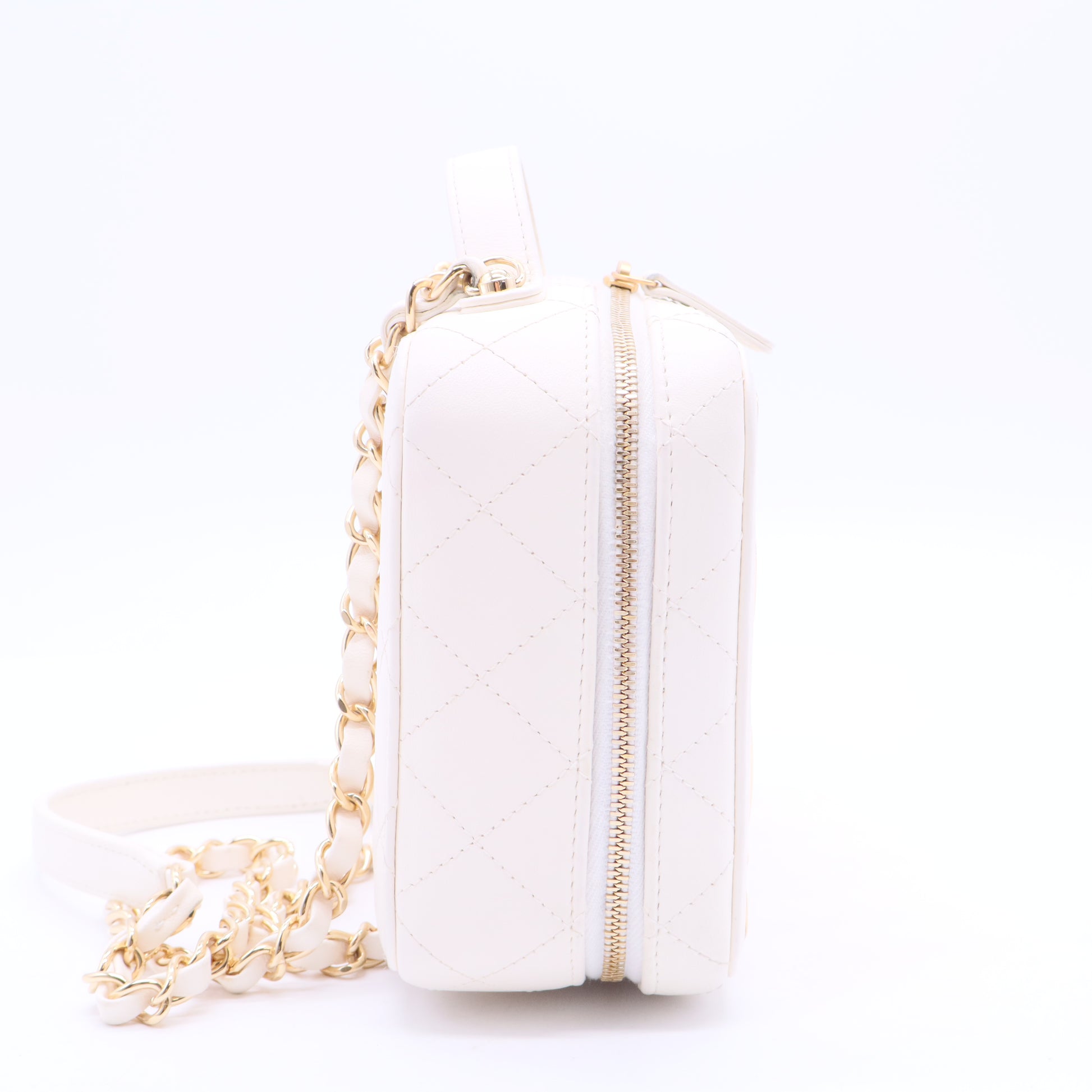 Lambskin Quilted Golden Plate Vanity Case White Gold B12405
