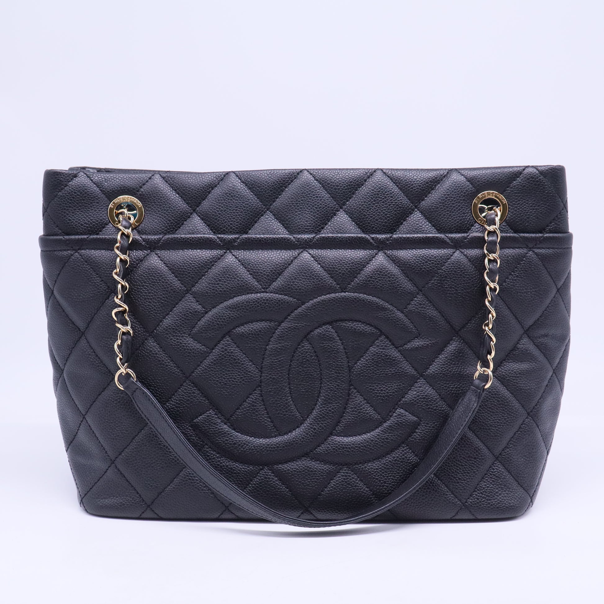 Timeless CC Shopping Tote Quilted Caviar Medium B20467