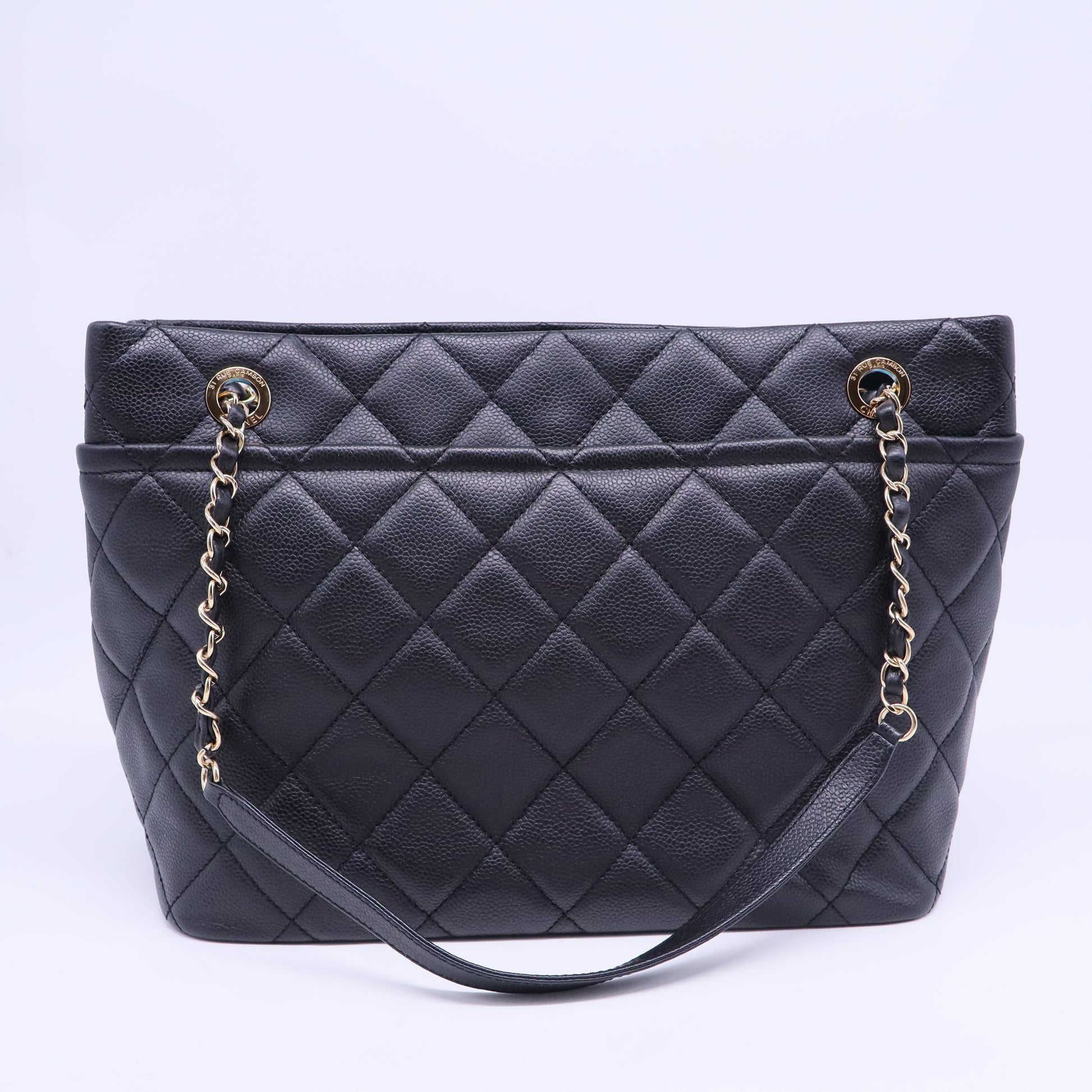 Timeless CC Shopping Tote Quilted Caviar Medium B20467