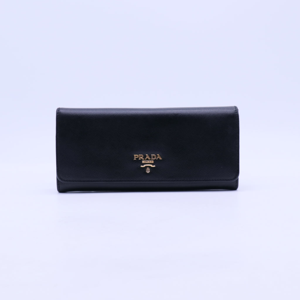 Prada Black Saffiano Leather Continental Wallet W21105