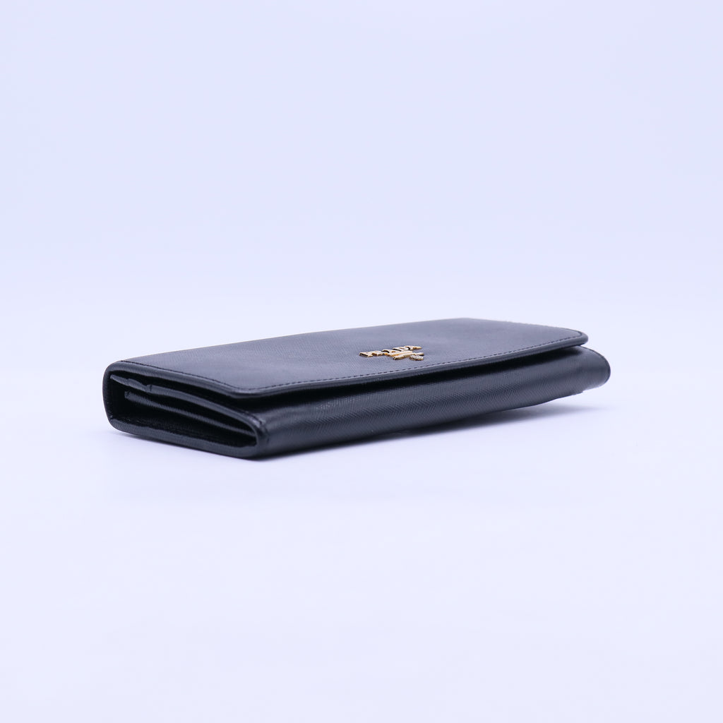 Prada Black Saffiano Leather Continental Wallet W21105