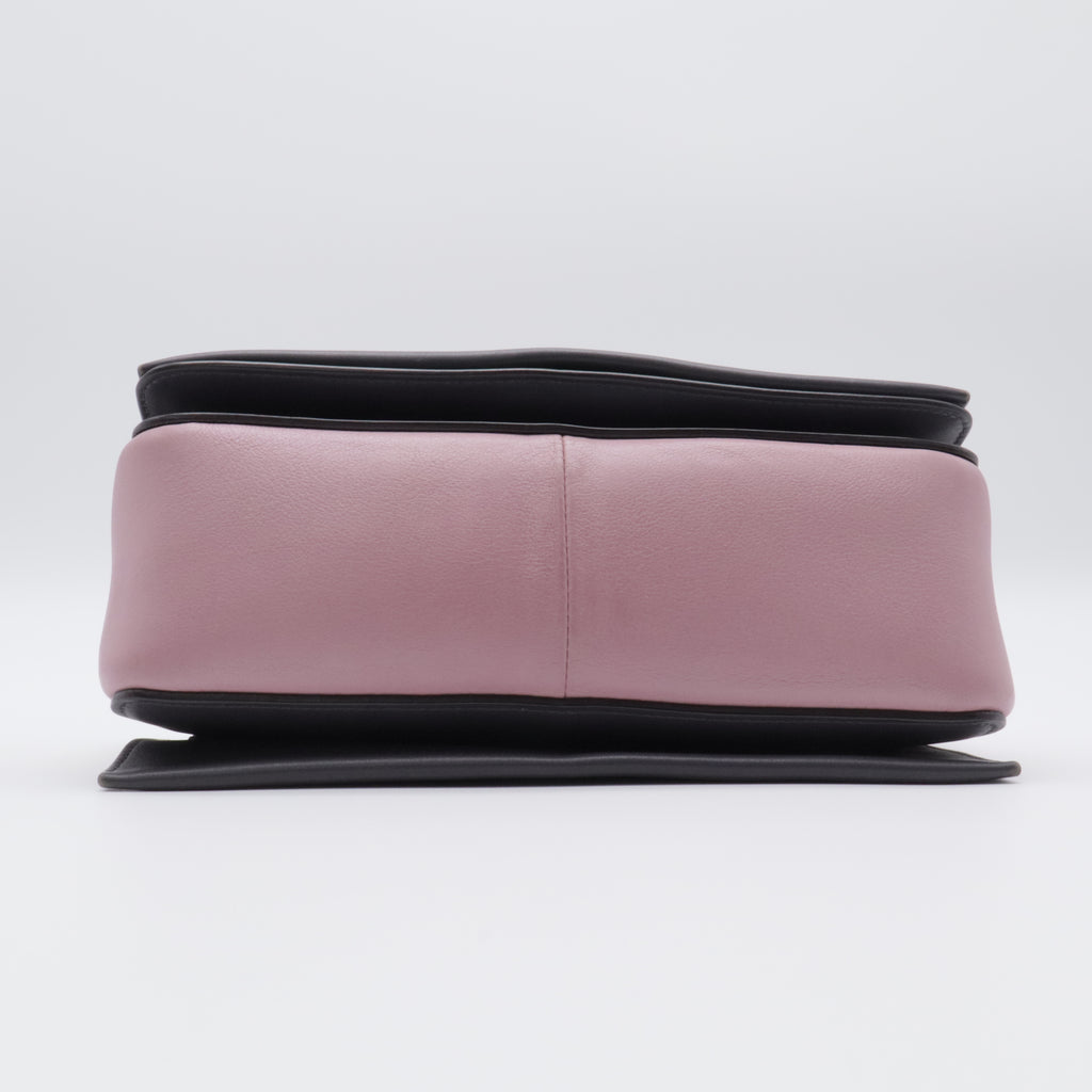 Shiny Smooth Calfskin Medium Frame Shoulder Bag Liquorice Antique Rose twins twins