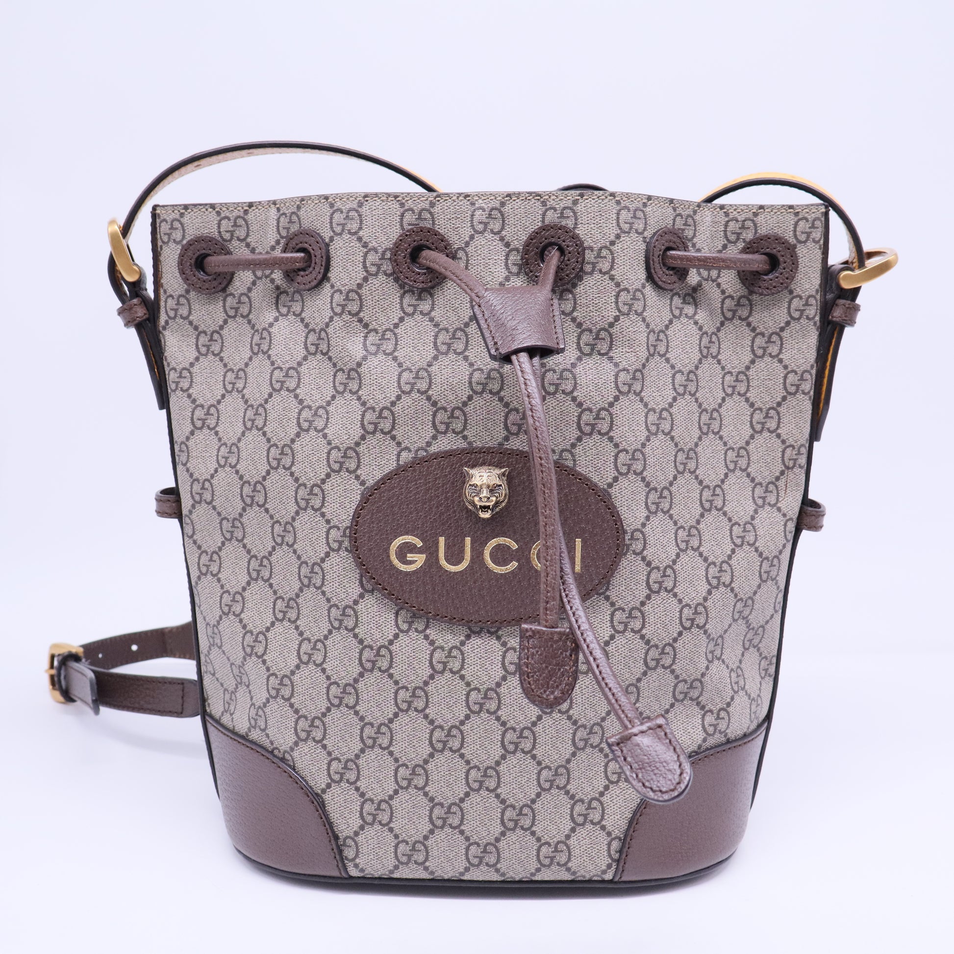 Neo Vintage Drawstring Bucket Backpack GG Coated Canvas Mini