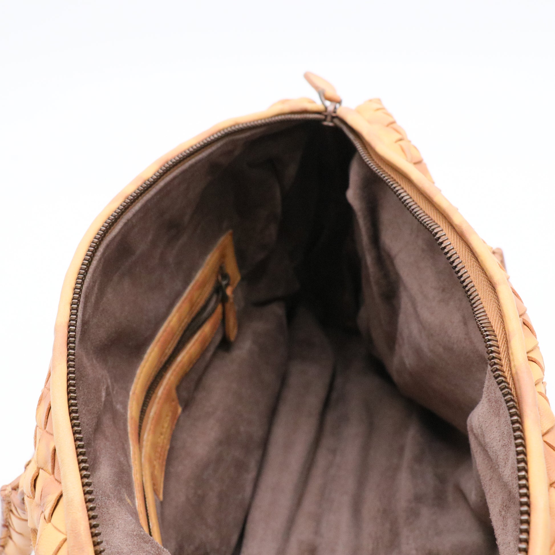 Beige Intrecciato Leather Embroidered Floral Satchel