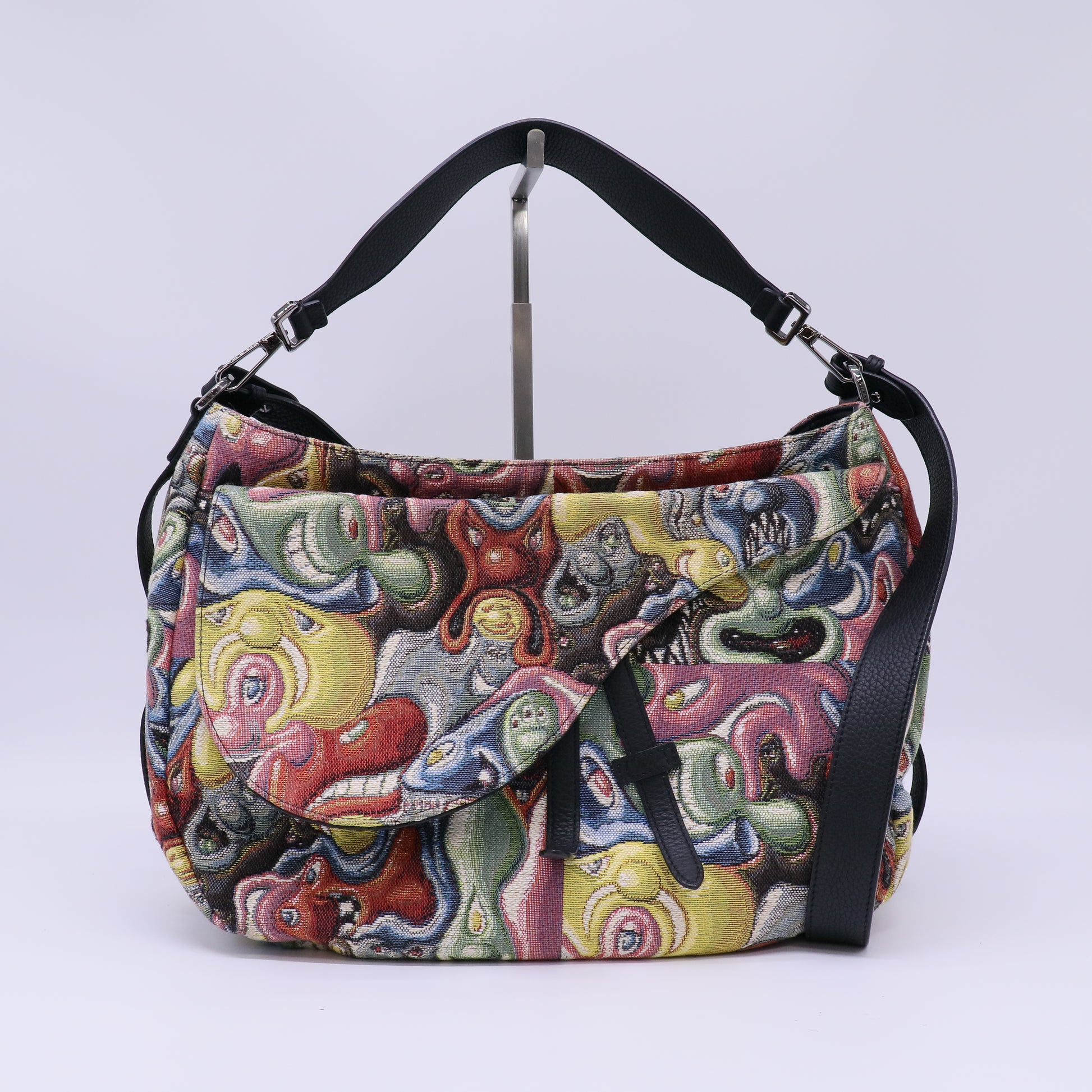 Christian Dior x Kenny Scharf Saddle Soft Bag in a multicolored jacquard canvas