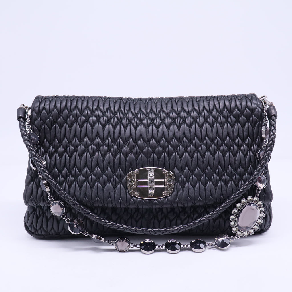 Crystal Embellished Matelasse Leather Shoulder Bag B20562