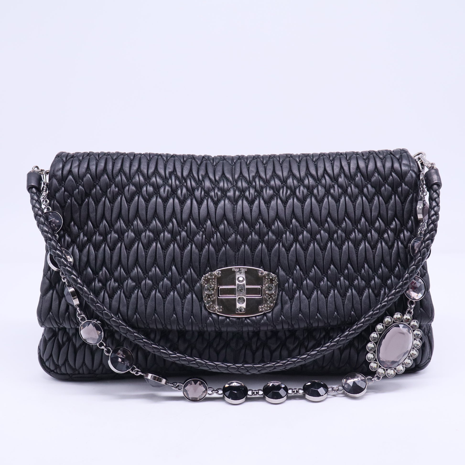 Crystal Embellished Matelasse Leather Shoulder Bag B20562