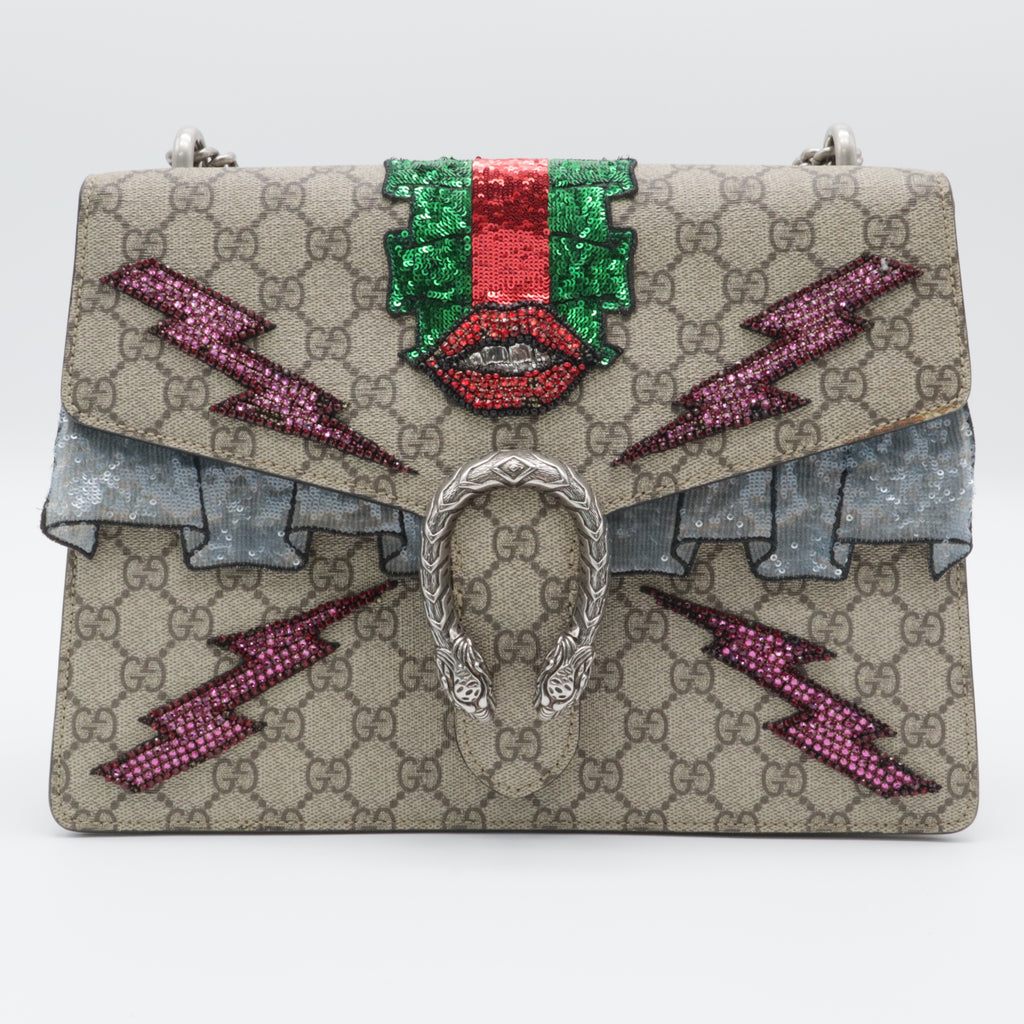 Beige Monogram Canvas GG Dionysus Supreme Embroidered Shoulder Bag twins