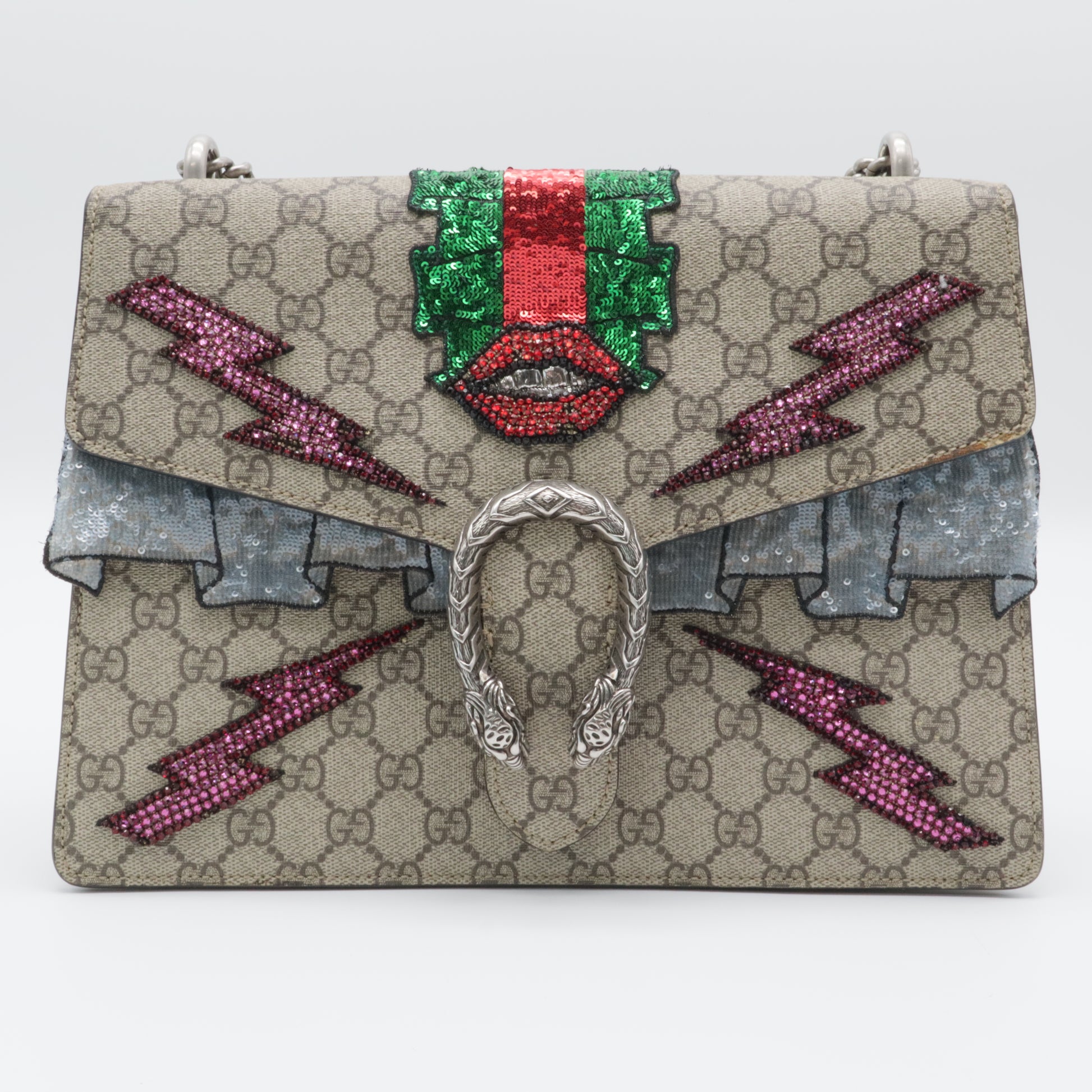 Beige Monogram Canvas GG Dionysus Supreme Embroidered Shoulder Bag twins