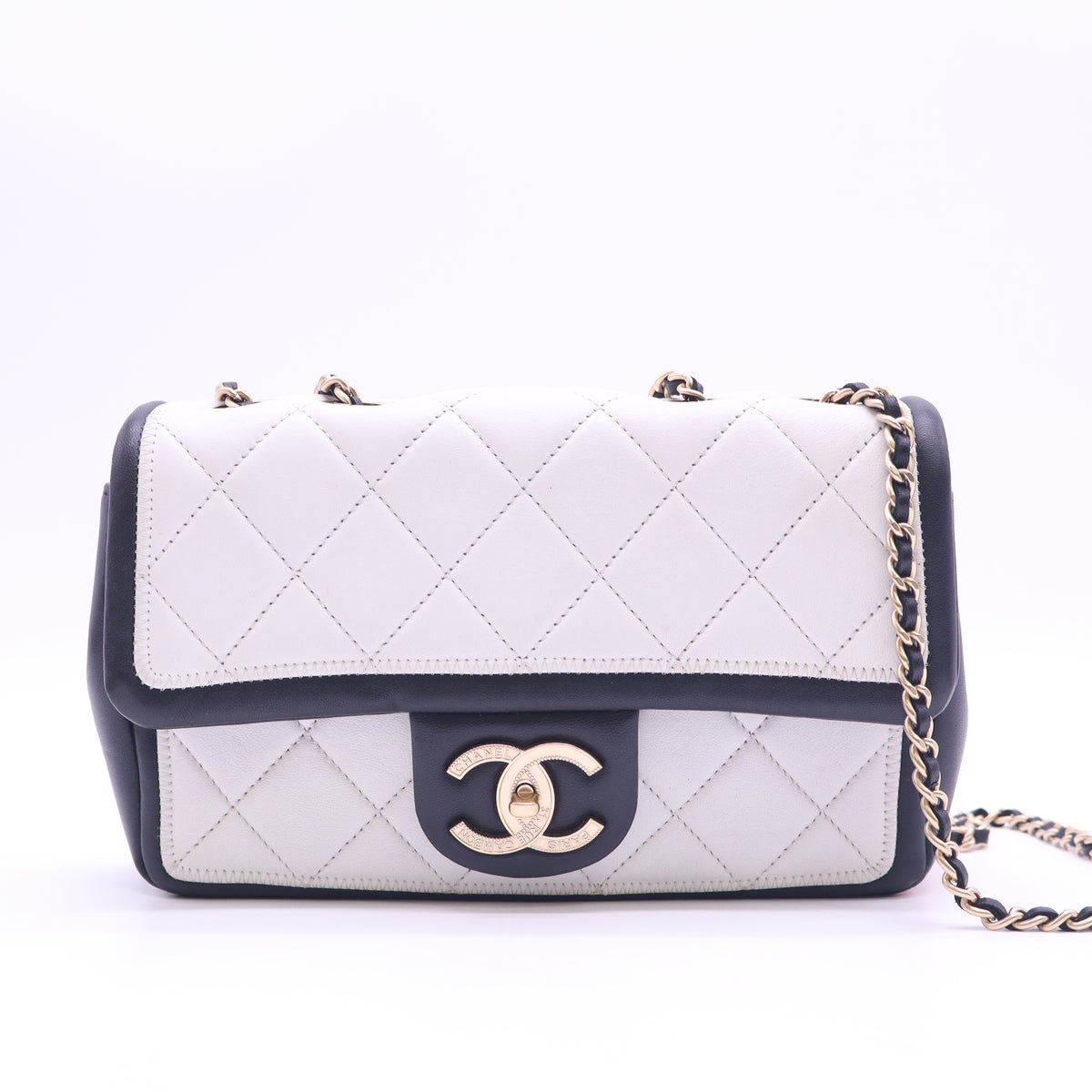 Chanel Lambskin Quilted Graphic Flap White Black twins LDJ6428