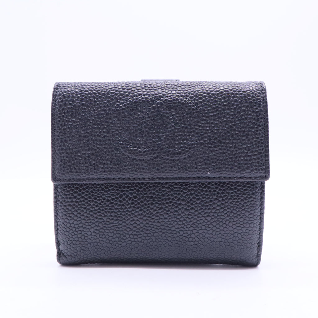 Black Caviar Leather CC Compact Wallet-W20076