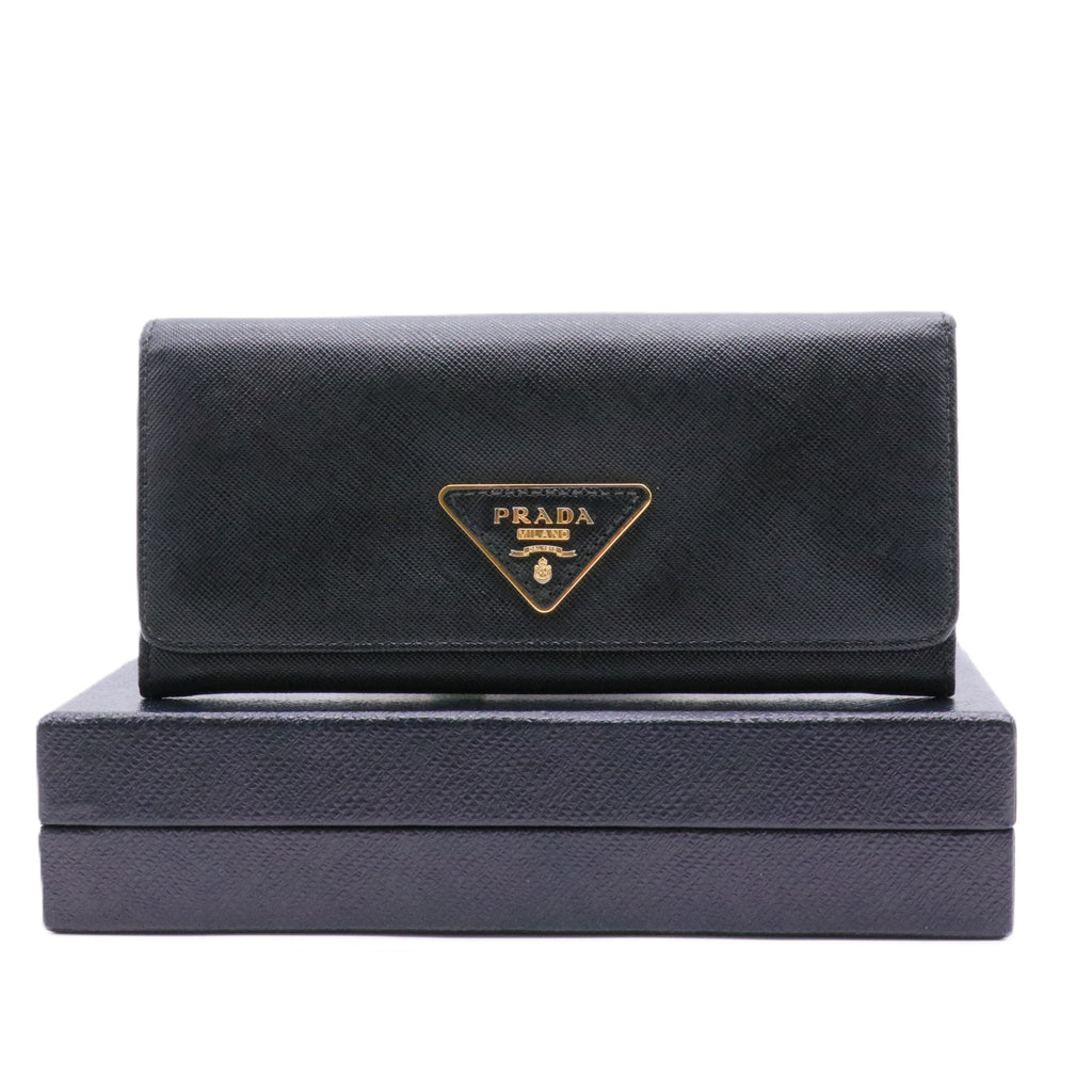 Black Saffiano Leather Flap Continental Wallet