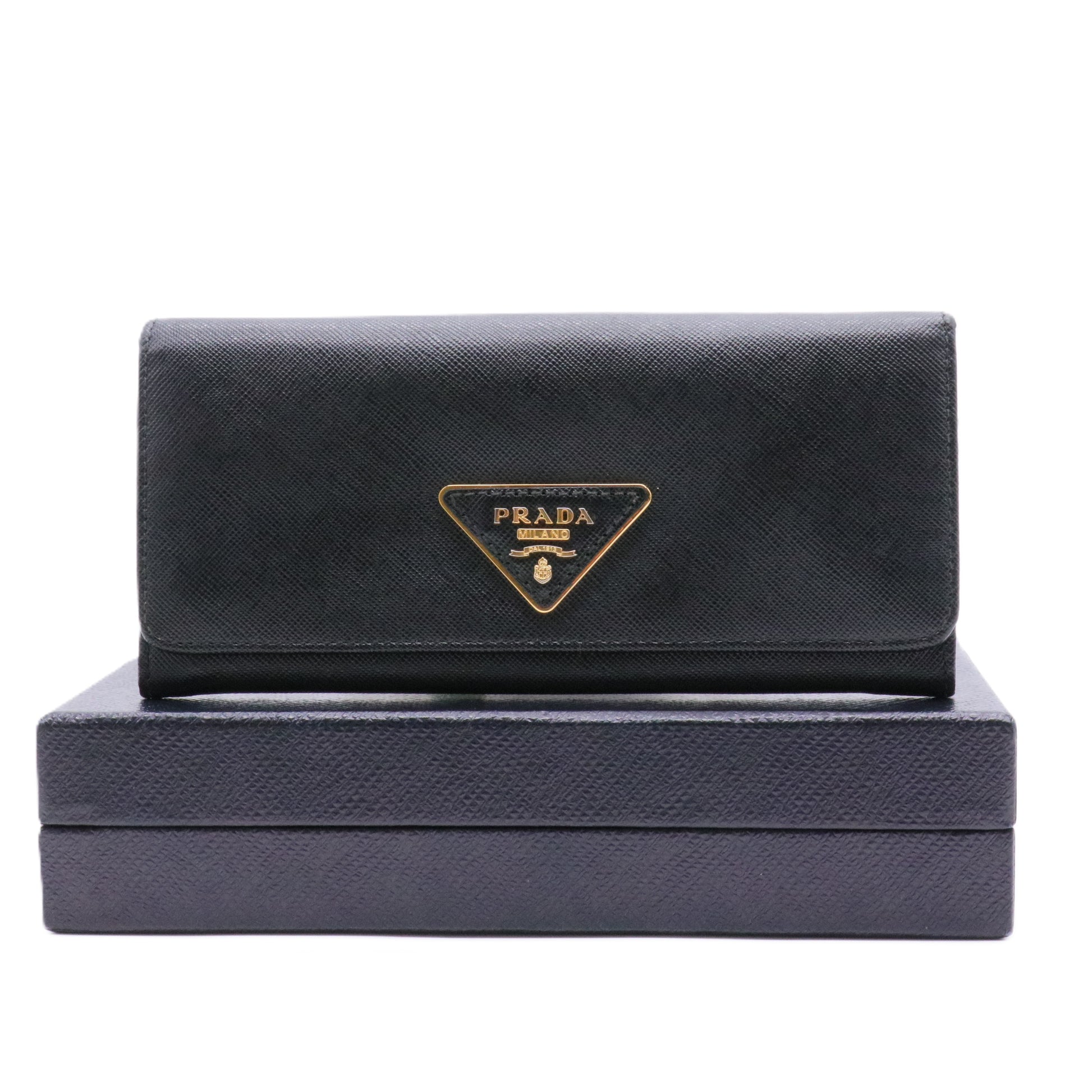 Black Saffiano Leather Flap Continental Wallet