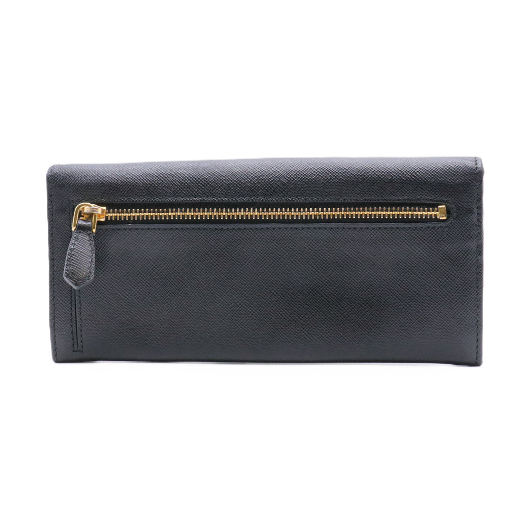 Black Saffiano Leather Flap Continental Wallet