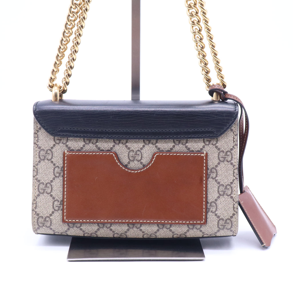GG Supreme Monogram Calfskin Small Padlock Shoulder Bag Beige Black Cuir B21618