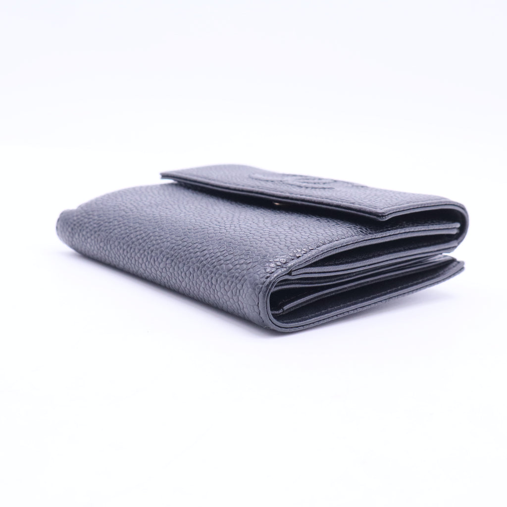 Black Caviar Leather CC Compact Wallet-W20076