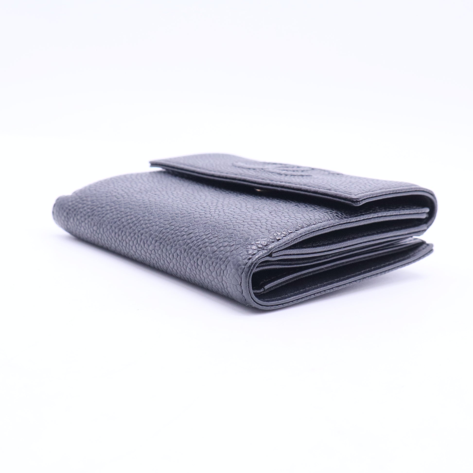 Black Caviar Leather CC Compact Wallet-W20076