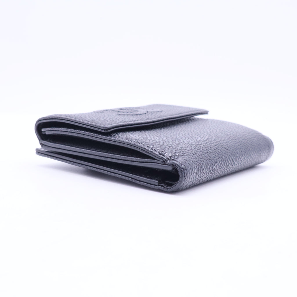 Black Caviar Leather CC Compact Wallet-W20076