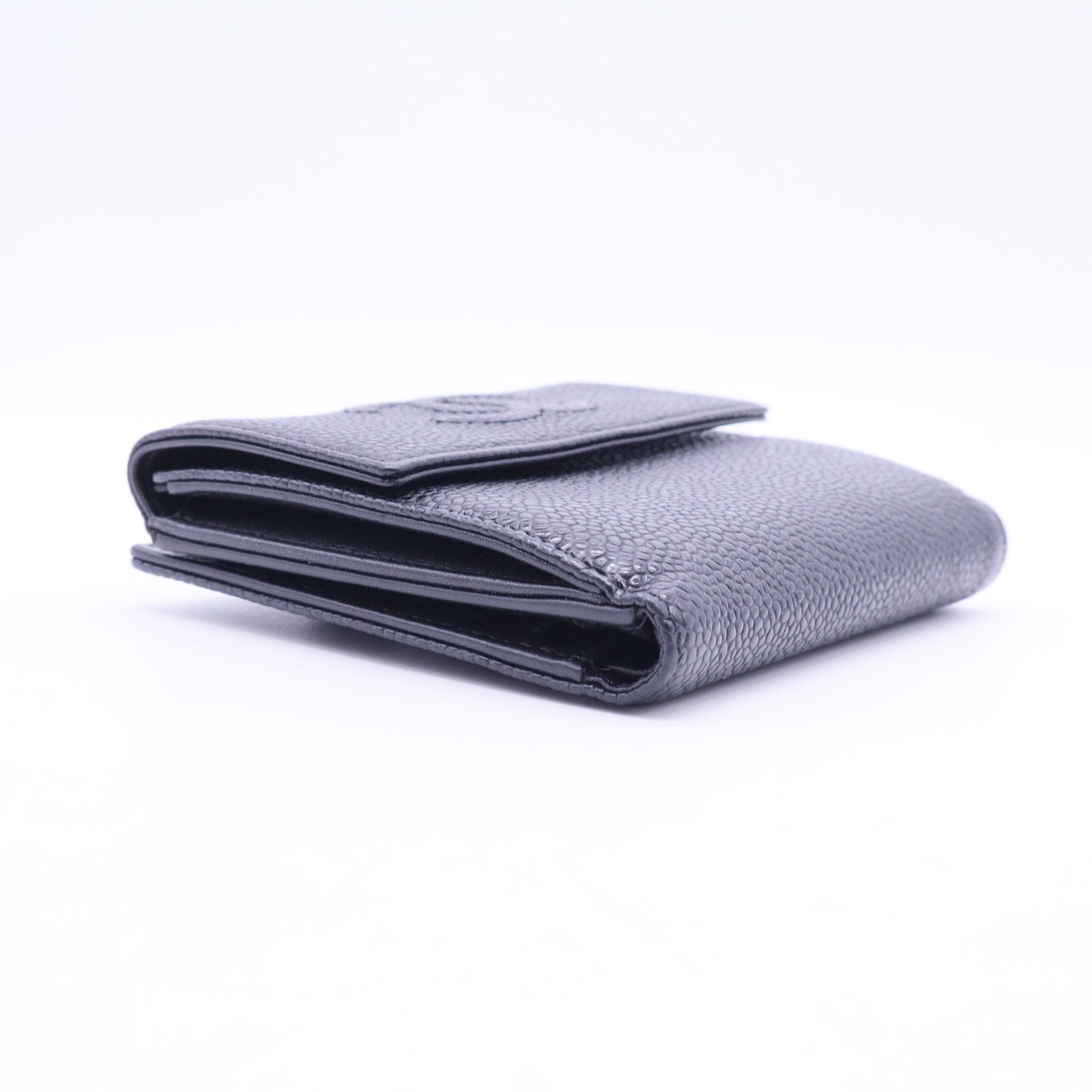 Black Caviar Leather CC Compact Wallet-W20076