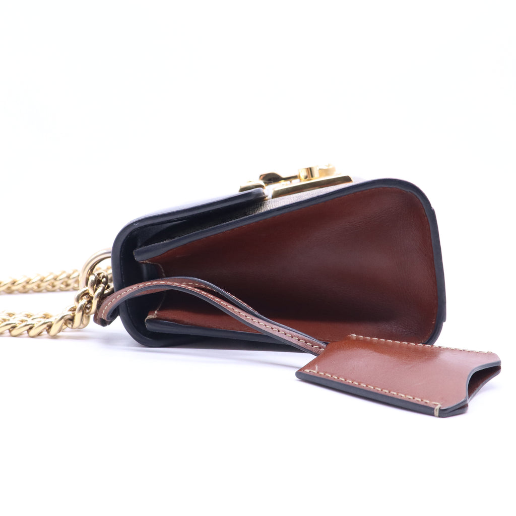 GG Supreme Monogram Calfskin Small Padlock Shoulder Bag Beige Black Cuir B21618