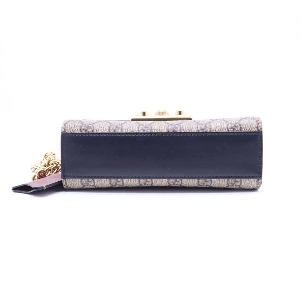 GG Supreme Monogram Calfskin Small Padlock Shoulder Bag Beige Black Cuir B21618