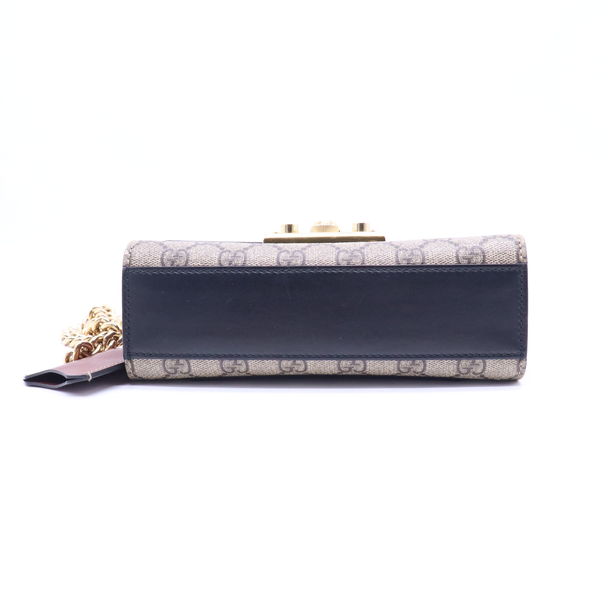 GG Supreme Monogram Calfskin Small Padlock Shoulder Bag Beige Black Cuir B21618