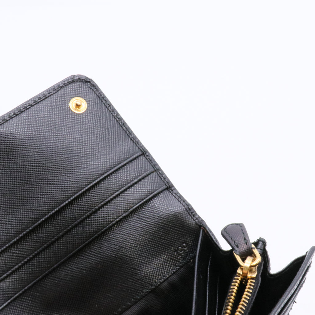 Black Saffiano Leather Flap Continental Wallet