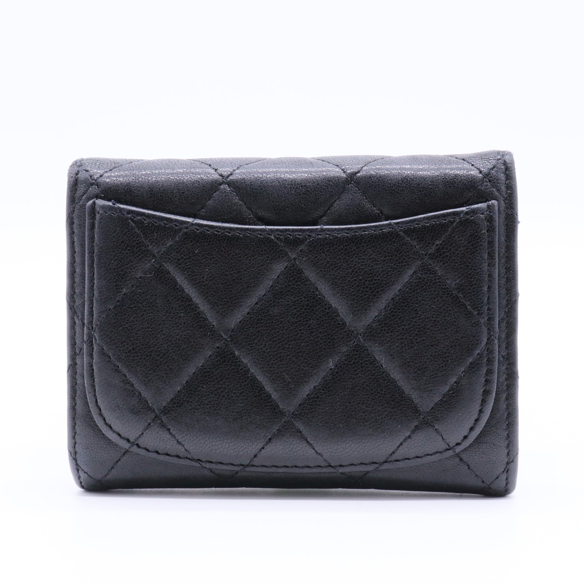 Lambskin Quilted Flap Card Holder Wallet Black