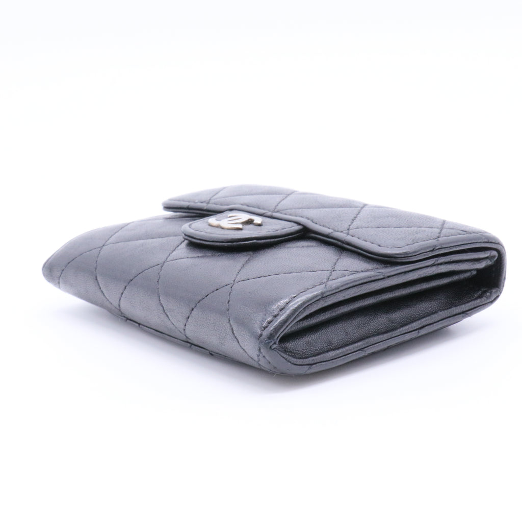 Lambskin Quilted Flap Card Holder Wallet Black