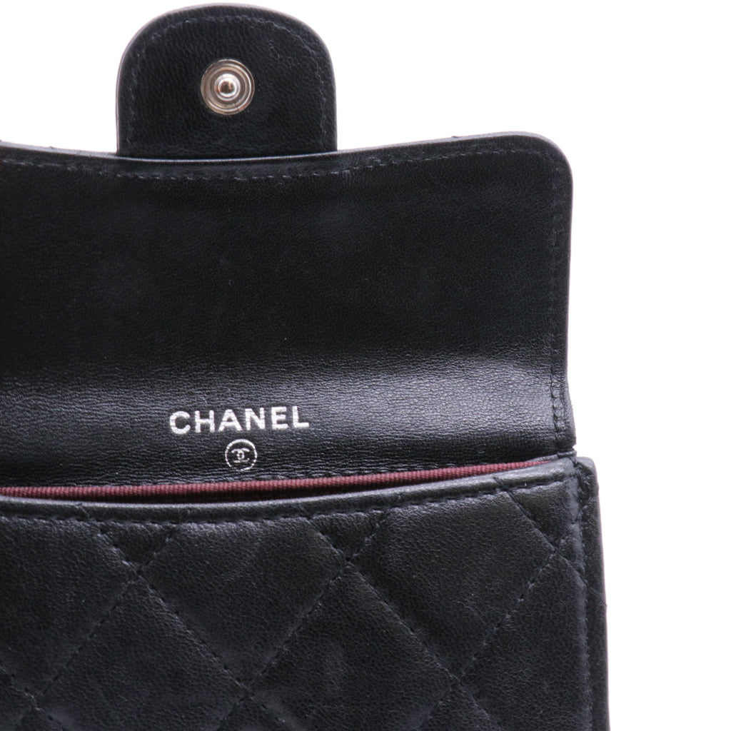 Lambskin Quilted Flap Card Holder Wallet Black