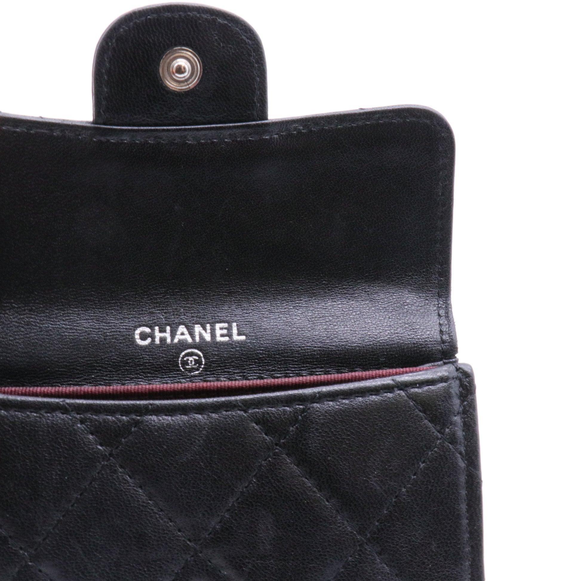 Lambskin Quilted Flap Card Holder Wallet Black