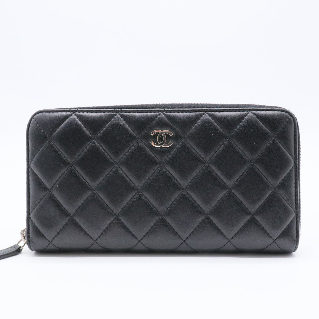 Zip Around Wallet Quilted Lambskin Long