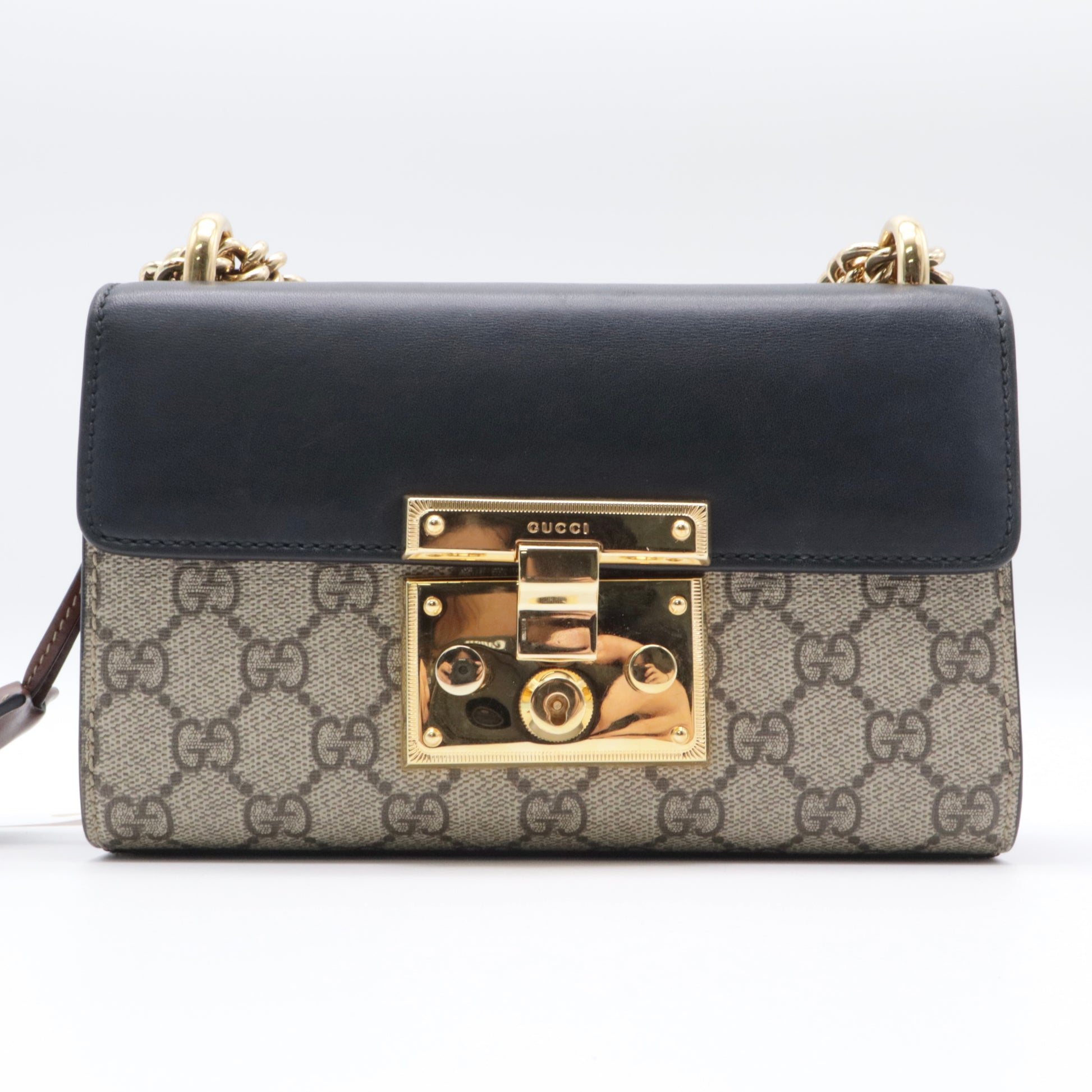 GG Supreme Monogram Calfskin Small Padlock Shoulder Bag twins