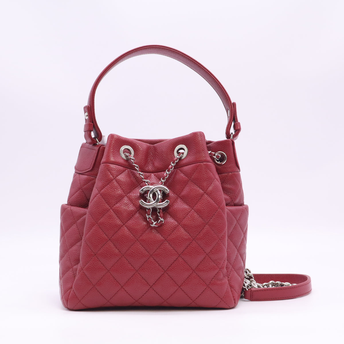 Chanel Caviar Quilted CC Chain Drawstring Bucket Bag Twins B24263