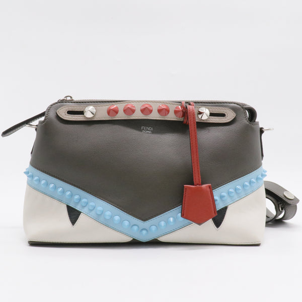 Vitello Dolce Monster Eyes Inlay Studded Medium By The Way Boston Bag Carbone White Multicolor