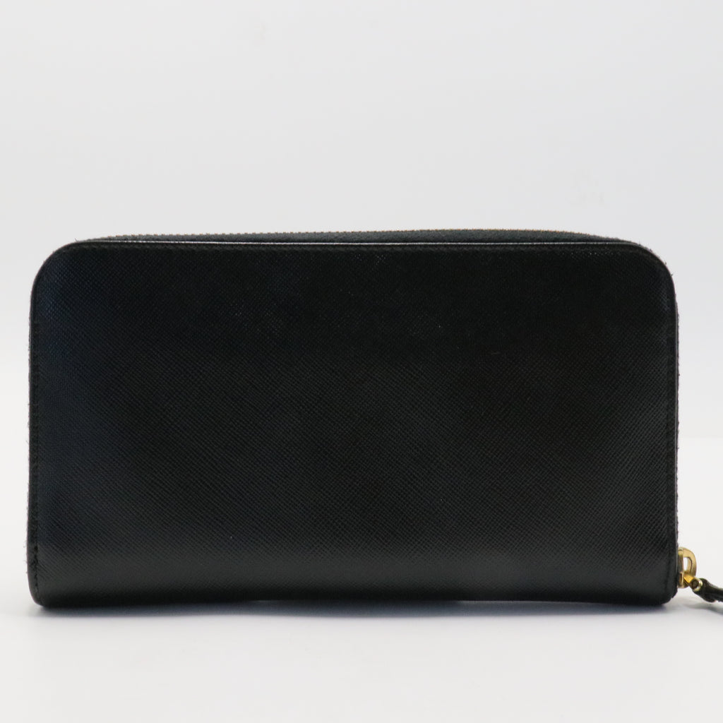 Round Saffiano Long Wallet Black