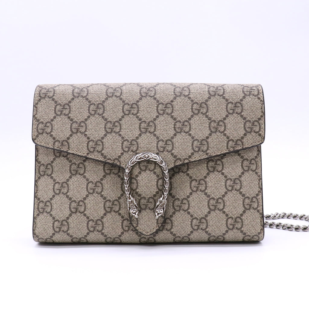 Gucci GG Supreme Monogram Dionysus Chain Wallet Beige Vulcanic Red Twins LDJ4739