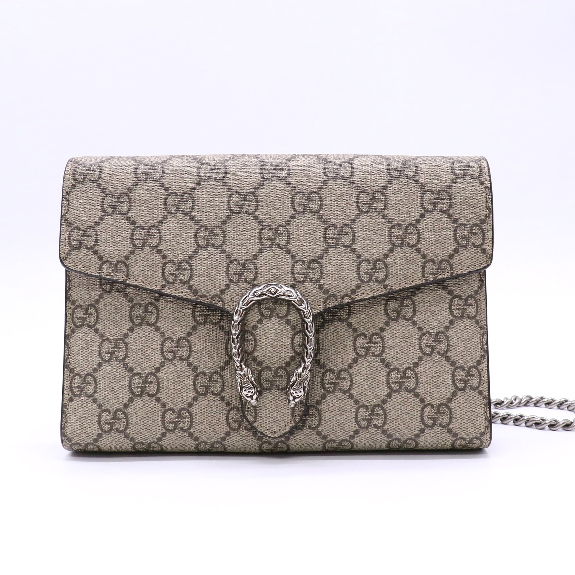 Gucci GG Supreme Monogram Dionysus Chain Wallet Beige Vulcanic Red Twins LDJ4739