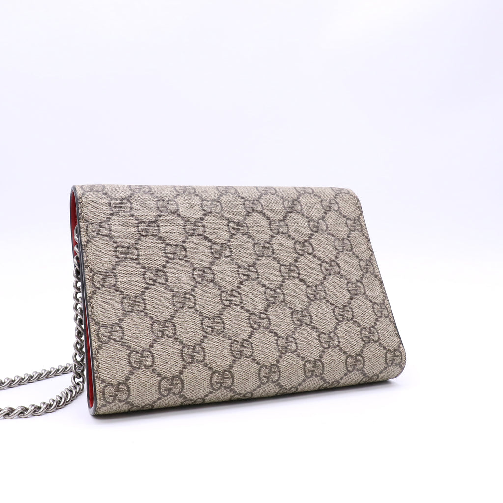 Gucci GG Supreme Monogram Dionysus Chain Wallet Beige Vulcanic Red Twins LDJ4739