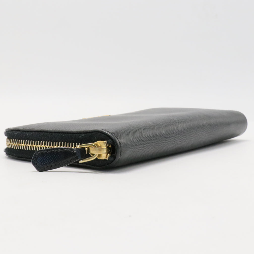 Round Saffiano Long Wallet Black