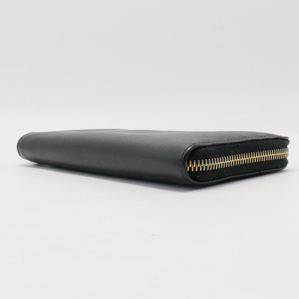 Round Saffiano Long Wallet Black