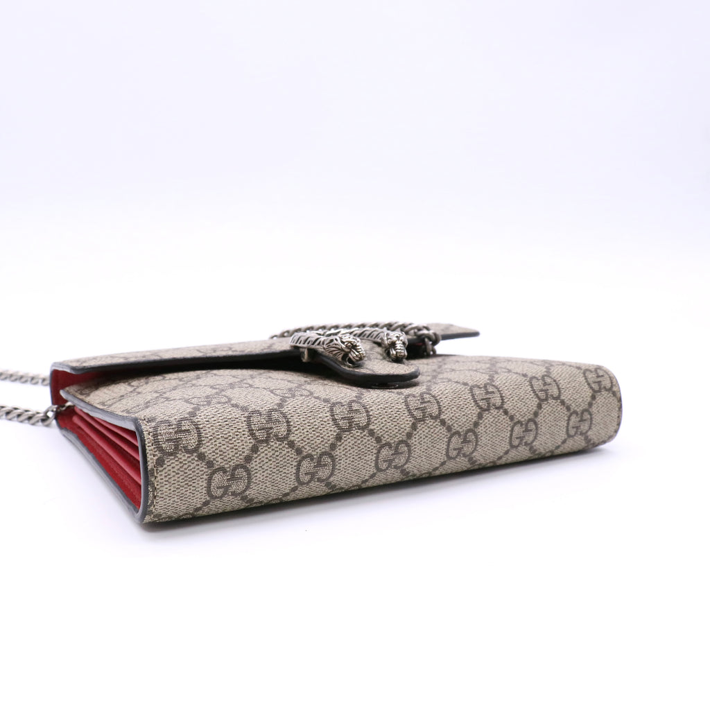 Gucci GG Supreme Monogram Dionysus Chain Wallet Beige Vulcanic Red Twins LDJ4739
