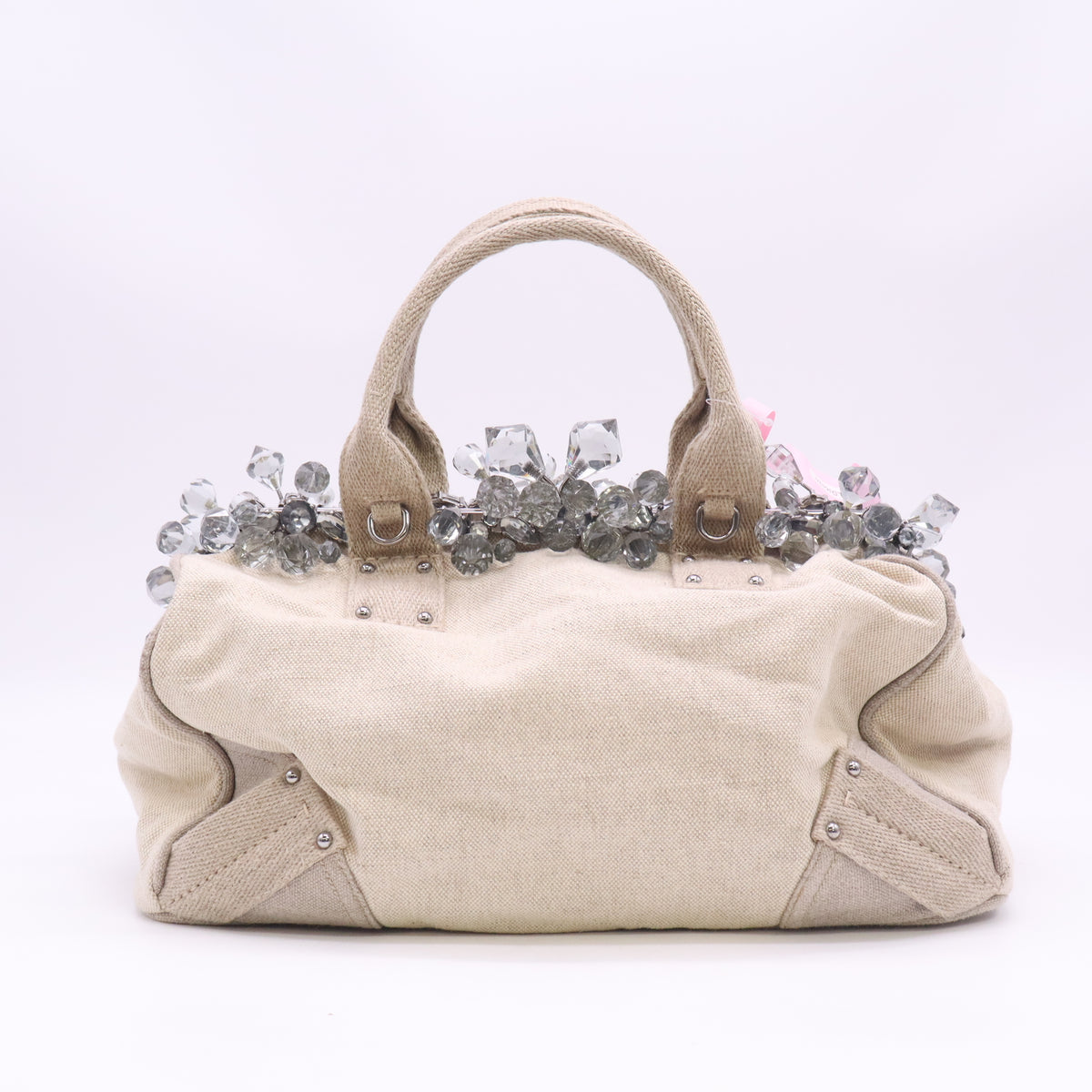 Prada Canvas Mistolino Medium Crystal Cluster Frame Bag twins LDJ6424