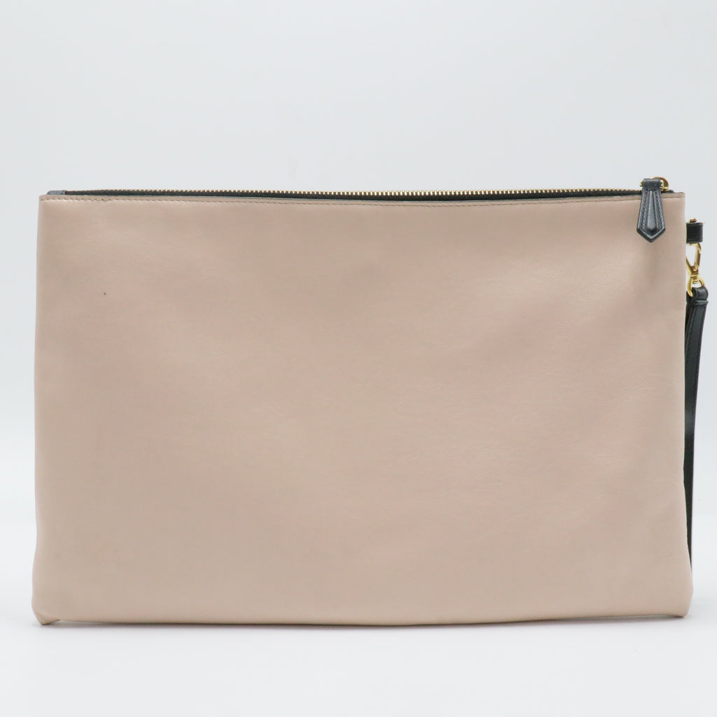 Logo Flat Wristlet Pouch Embossed Leather Large