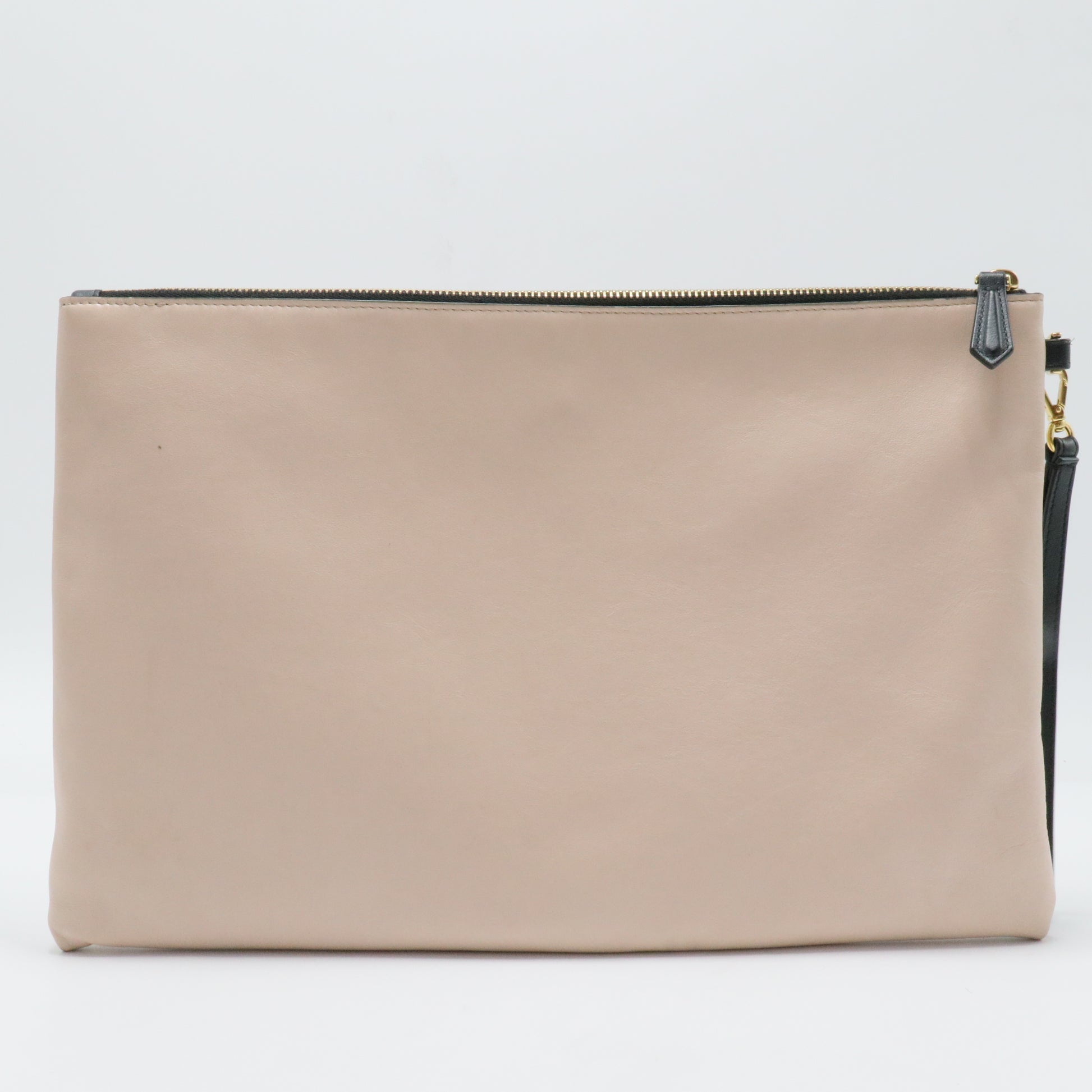 Logo Flat Wristlet Pouch Embossed Leather Large