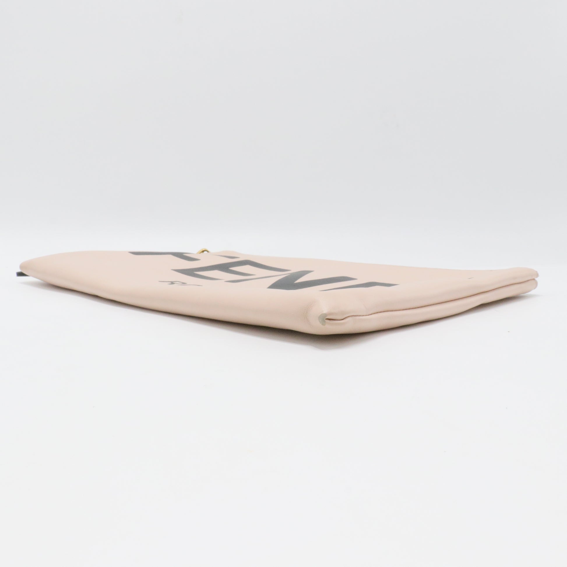 Logo Flat Wristlet Pouch Embossed Leather Large